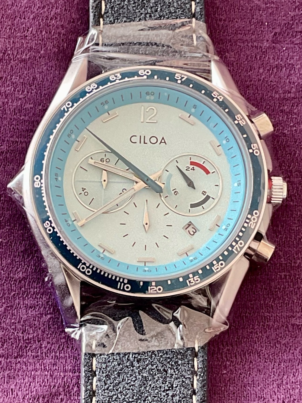 Beautiful NIB Colorful Functional 	Ciloa 3 Register Chronograph w Tachymeter